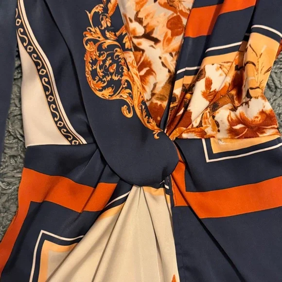 Fashion Nova Lotta Class Navy and Orange Long Sleeve Dress| Size Small - Picture 3 of 12